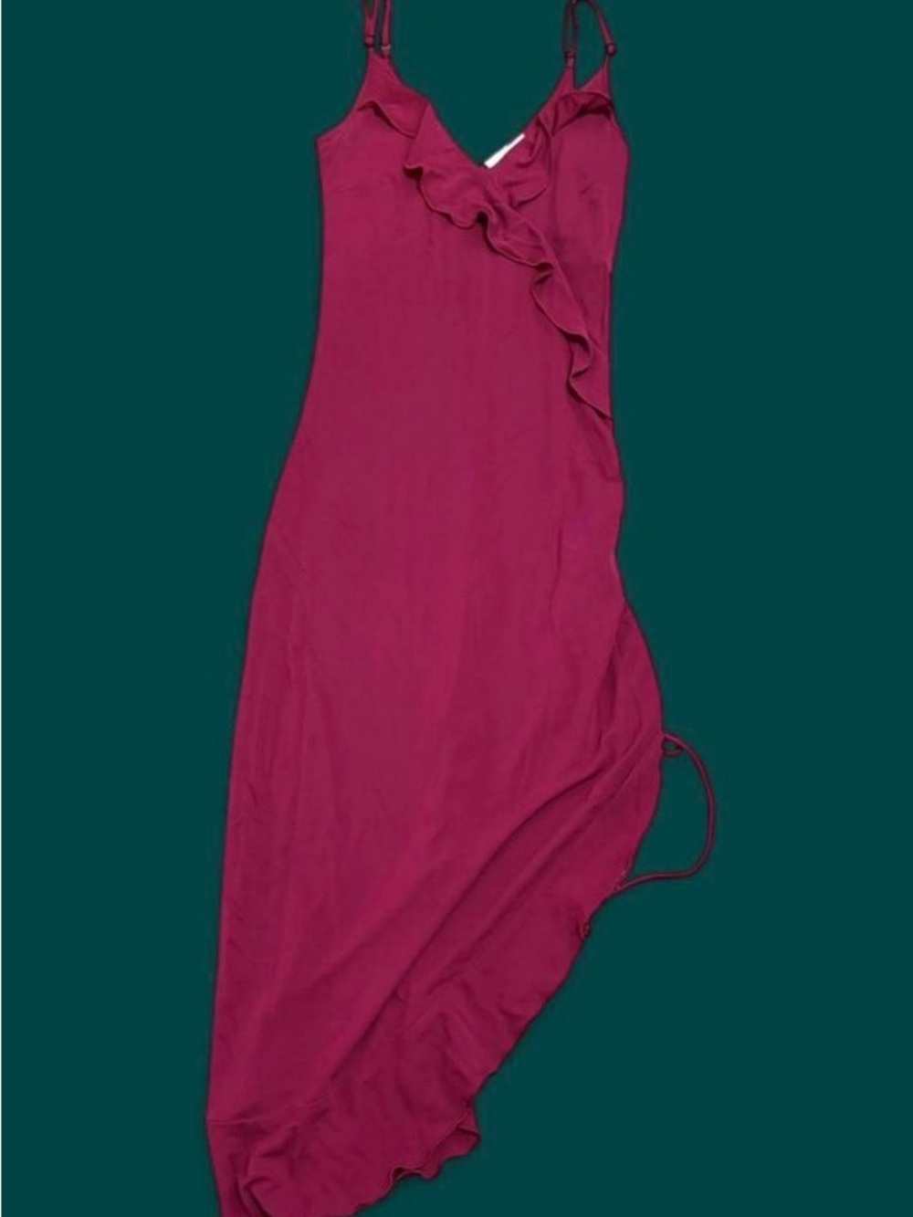 Kookai Magenta Asymmetrical Ruffle Slip Dress